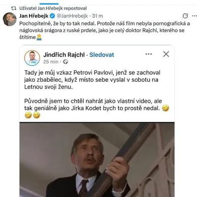 Hřebejk reagoval na Rajchlův příspěvek. 