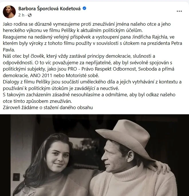 Proti zneužití otce se ohradila Barbora Kodetová. 