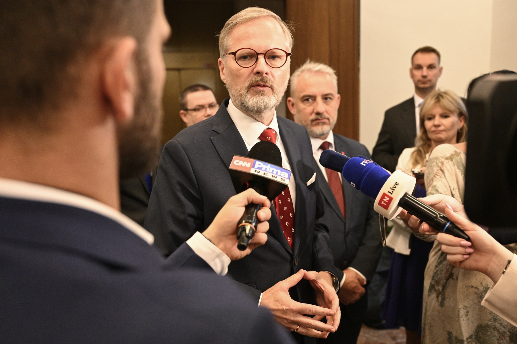 Premiér Petr Fiala a předseda ČMKOS Josef Středula (3. 10. 2024)