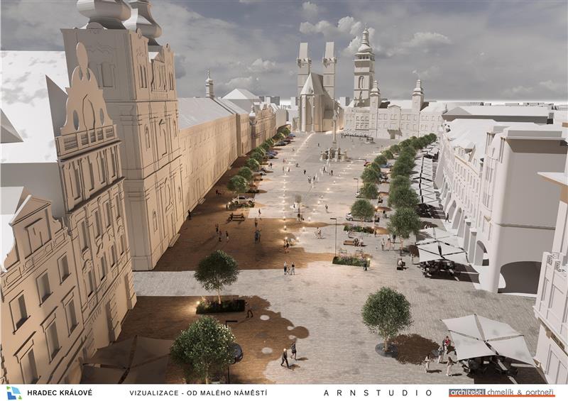 Vizualizace nové podoby Velkého náměstí v Hradci Králové.