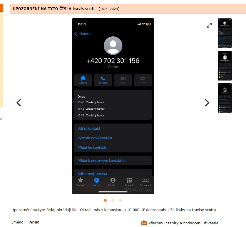 Varování před podvodníky.