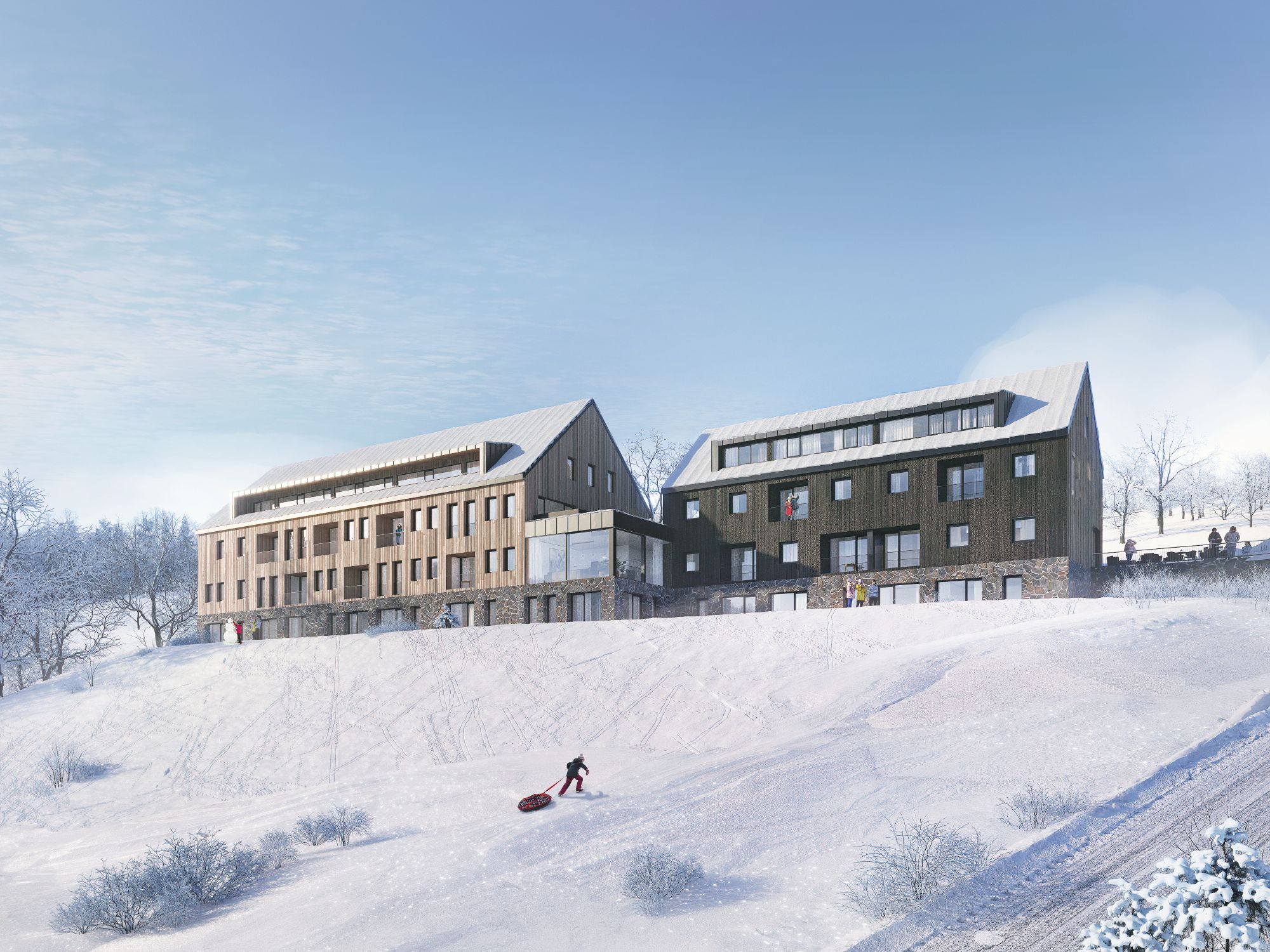 Vznikající apartmán u sjezdovky Zahrádky.