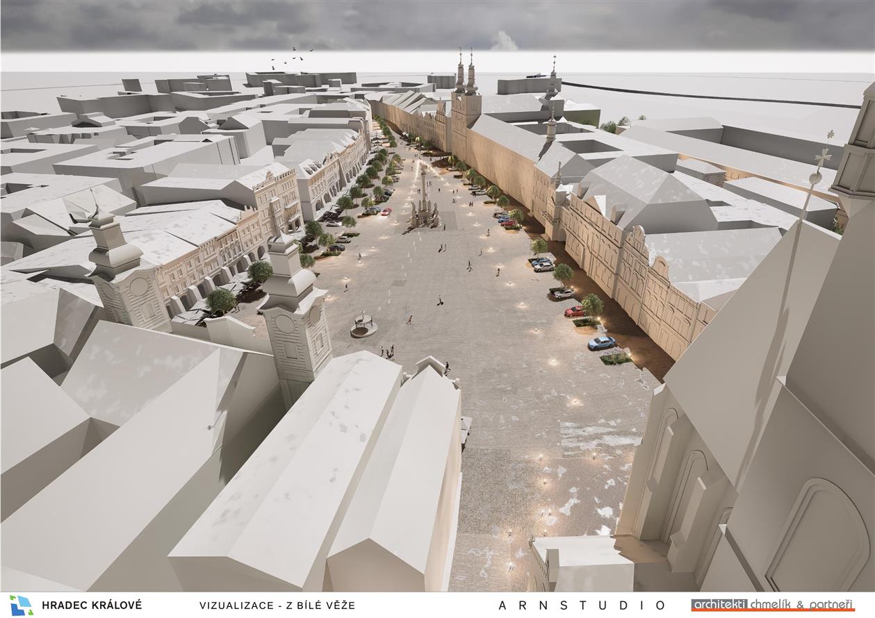Vizualizace nové podoby Velkého náměstí v Hradci Králové.