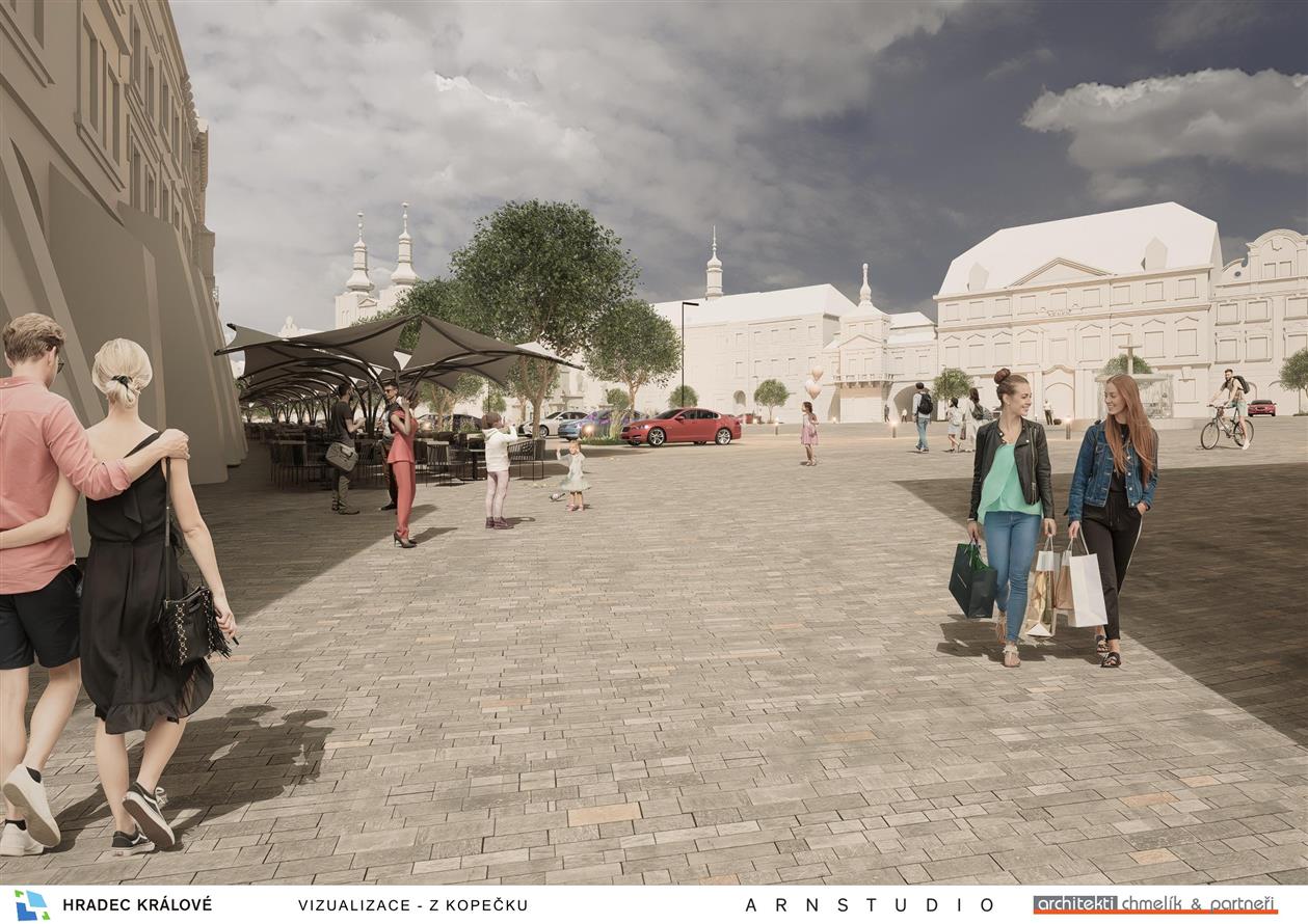 Vizualizace nové podoby Velkého náměstí v Hradci Králové.