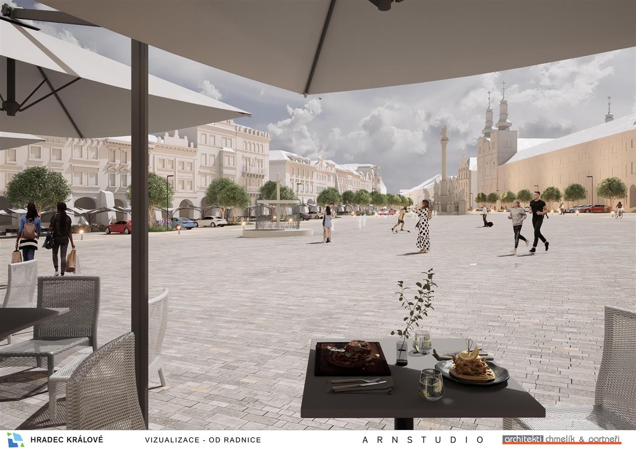 Vizualizace nové podoby Velkého náměstí v Hradci Králové.