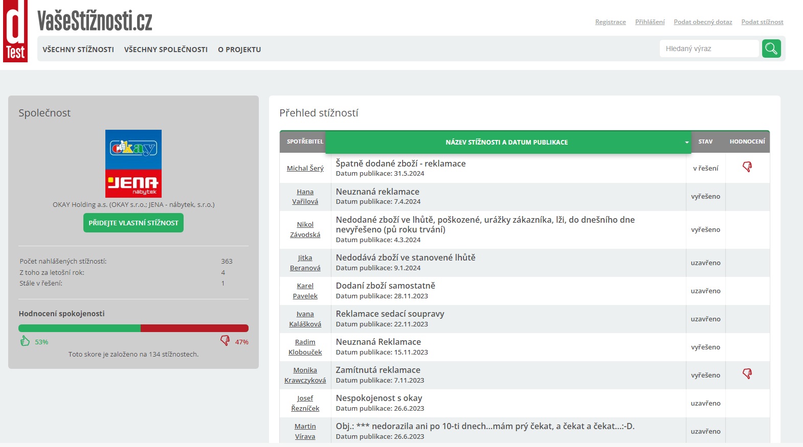Zkušenost čtenářů dTestu s Okay.cz.