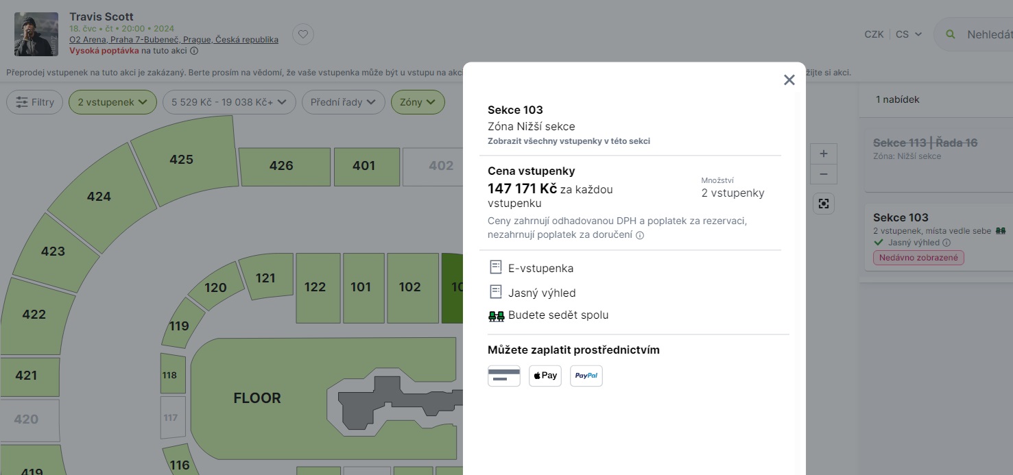 Nejdražší vstupenky má překupník na pochybném portálu Viagogo.
