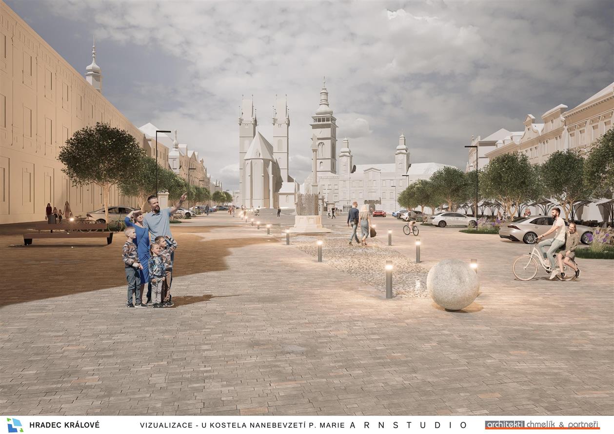 Vizualizace nové podoby Velkého náměstí v Hradci Králové.