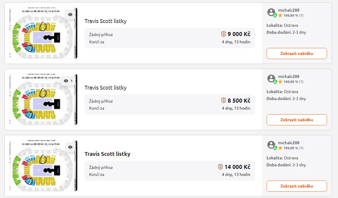 Nabídky jednoho z prodejců na Aukru.