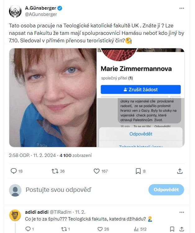 Marie Zimmermannová vyučuje na teologické fakultě a čile šíří palestinskou propagandu.